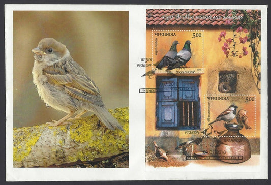 India 2010 Birds, Pigeons, Sparrows minisheet FDC