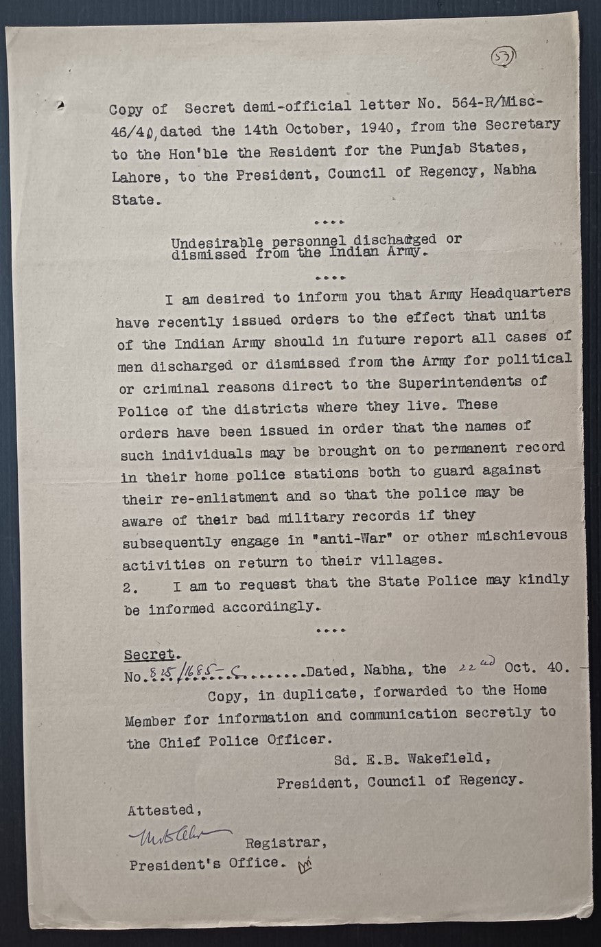 British India 1941 Enquiry into ANTI-WAR Activity by undesirable Army Porsonnel