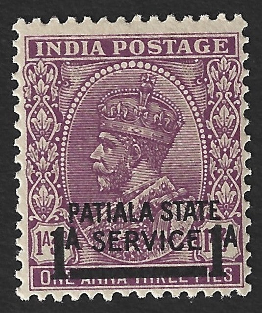 India Patiala State Off KGV 1939-40 1a3p mauve MNH SG O70 £19