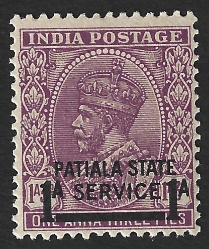India Patiala State Off KGV 1939-40 1a3p mauve MNH SG O70 £19