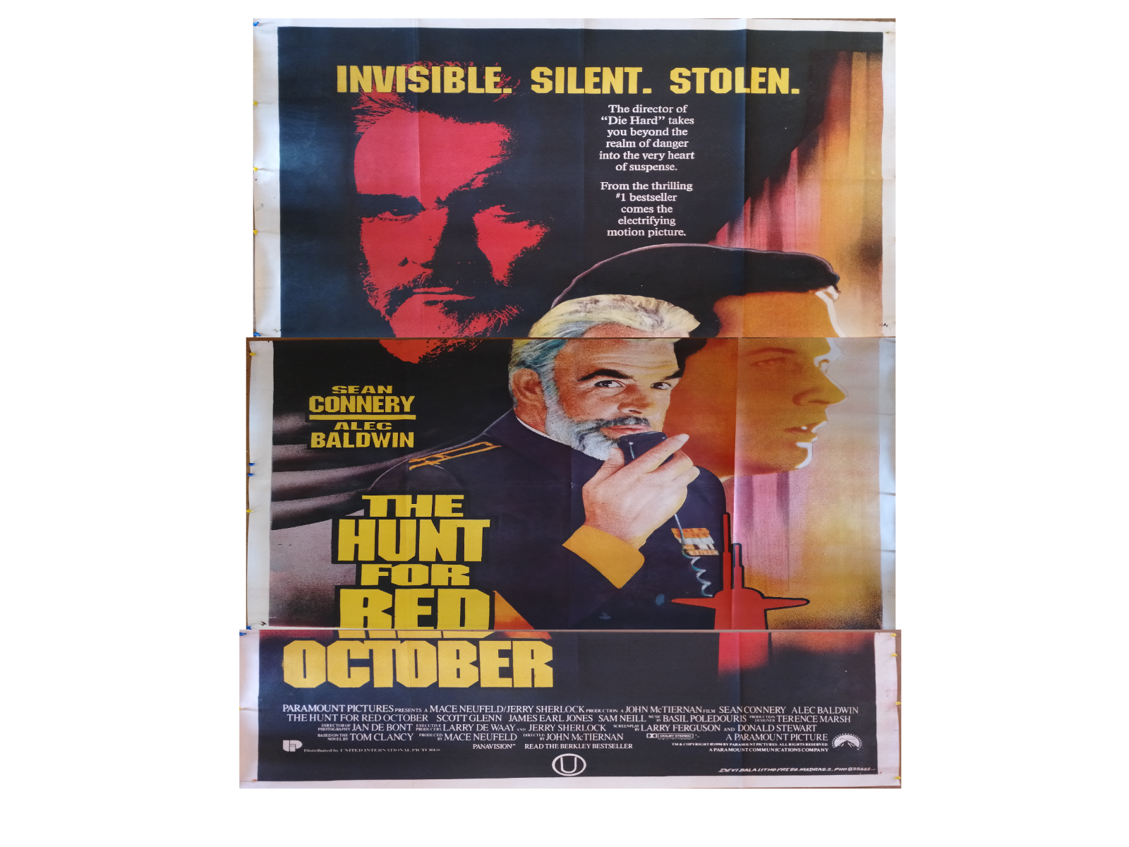 THE HUNT FOR RED OCTOBER Sean Connery 1990 3 sheet India poster