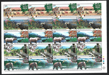India 2007 Animals complete sheet of 20 MNH