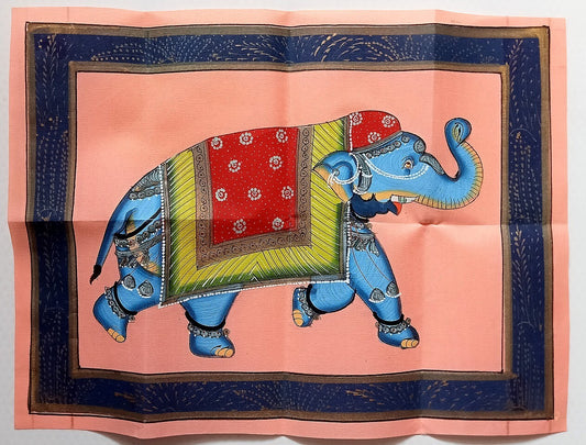 India vintage hand painting on cloth ELEPHANT 10 x 13 inches