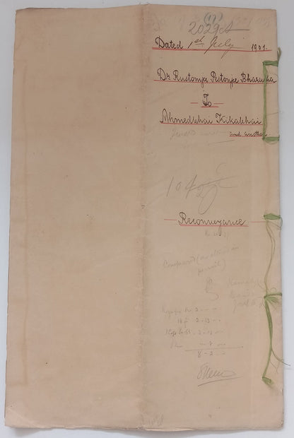 AOP India QV Queen Victoria 1868 Special Adhesive 10R on 1901 indenture 6 pgs