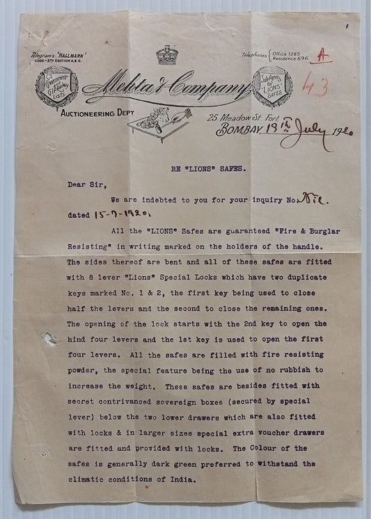 AOP India 1920 illustrated letterhead AUCTIONEERING Bombay