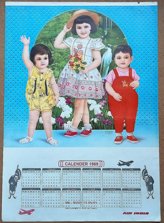 AIR INDIA 1969 poster calender 496 - READY TO ENJOY - ARTIST : YOGENDRA RASTOGI