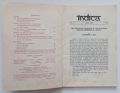 AOP India Indica Heras Institute of Indian History & Culture Journal 1998