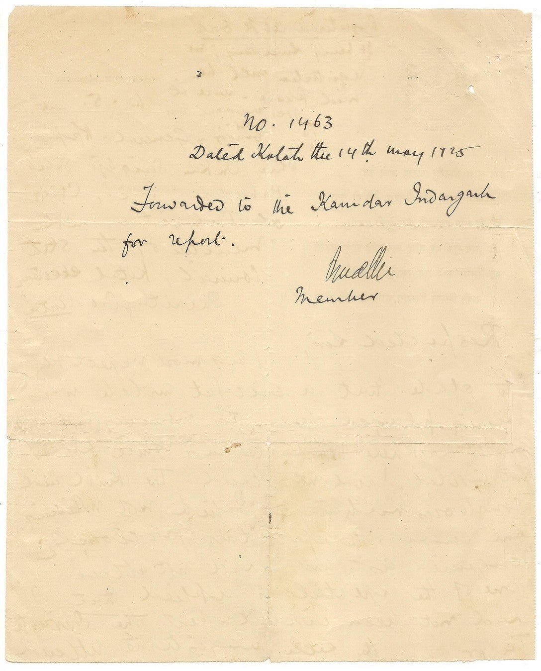 India 1925 letter about a cricket match in Indergarh State - FAULTS