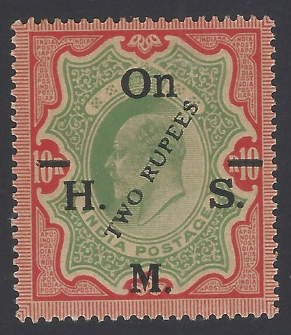 India King Edward VII Service OHMS 2Rs on 10Rs carmine MNH tropical gum
