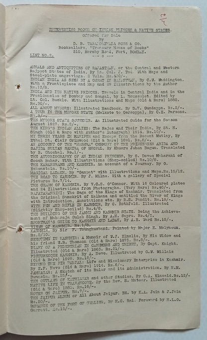 India Taraporewala, Bombay 1938 list of books on Federation, Constitution, etc.
