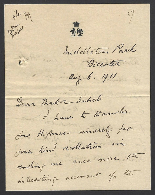 India 1911 letter signed Earl of Jersey Governor of South Wales