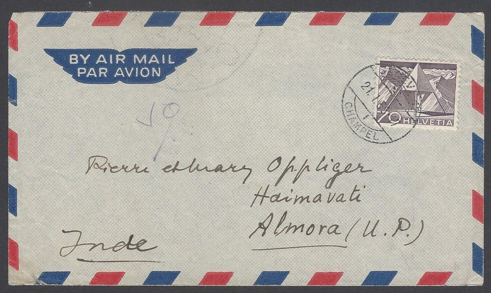 AOP Switzerland 1948 70c single franking on cover to India