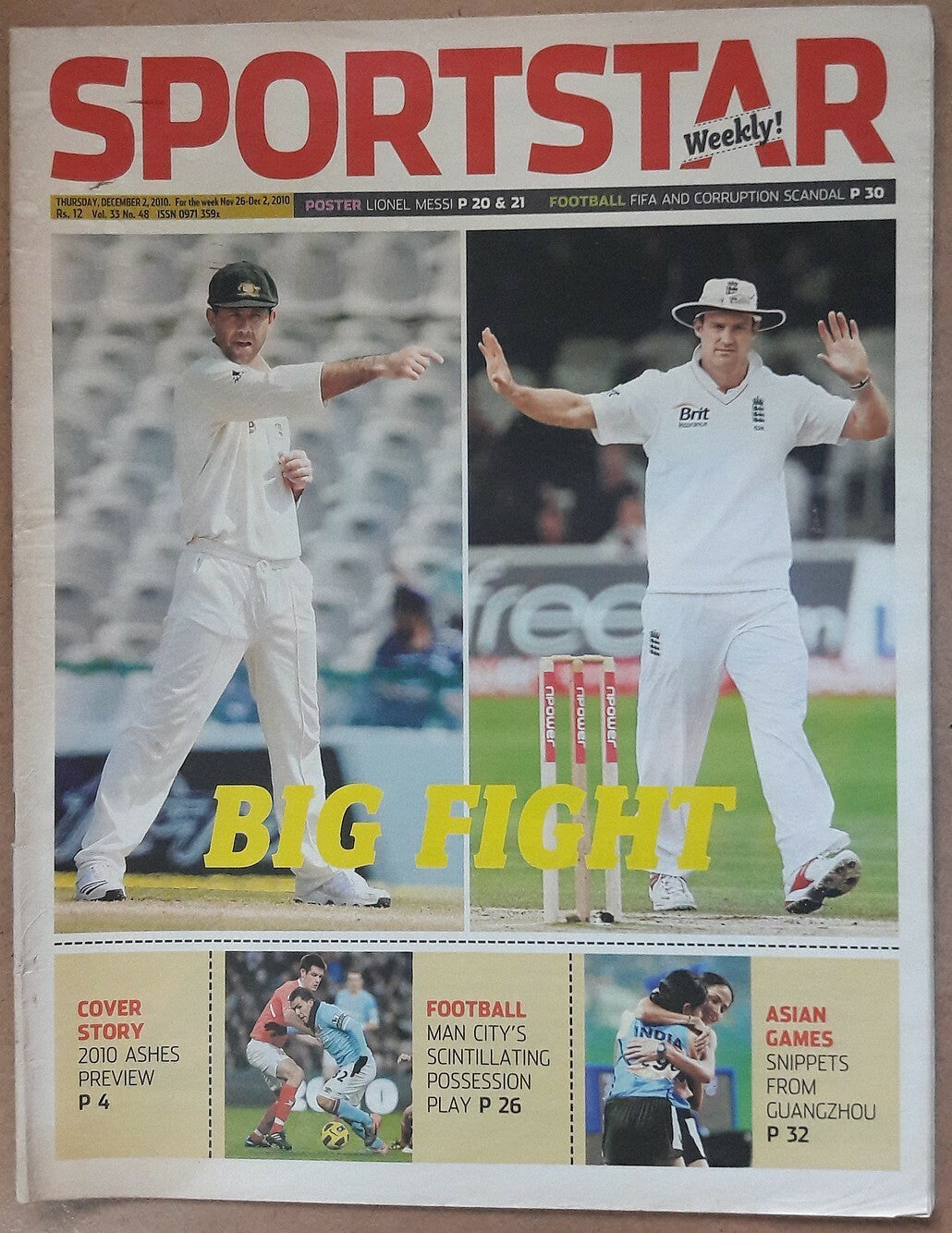 India Sportstar 2007-10 CRICKET cover issues 10” X 13” (5)