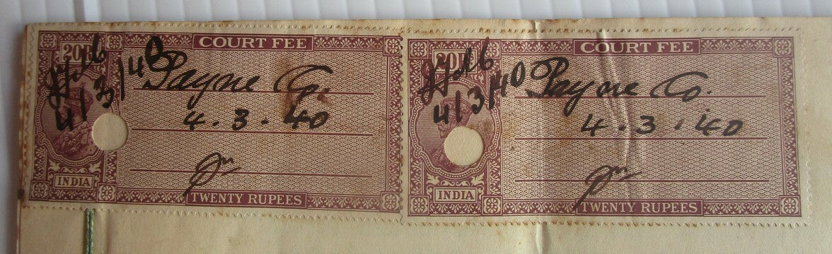 India 1940 31pg doc Eno Fruit Salts vs impositor KGV Court Fees 20R (3), 5R