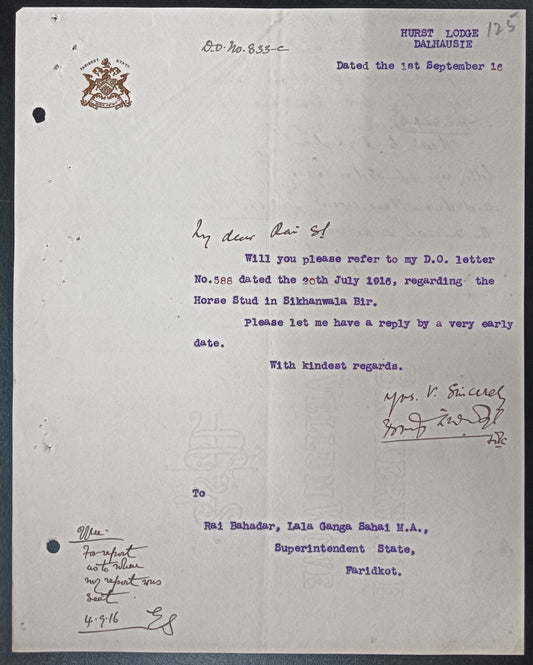 India FARIDKOT STATE 1916 crested letter