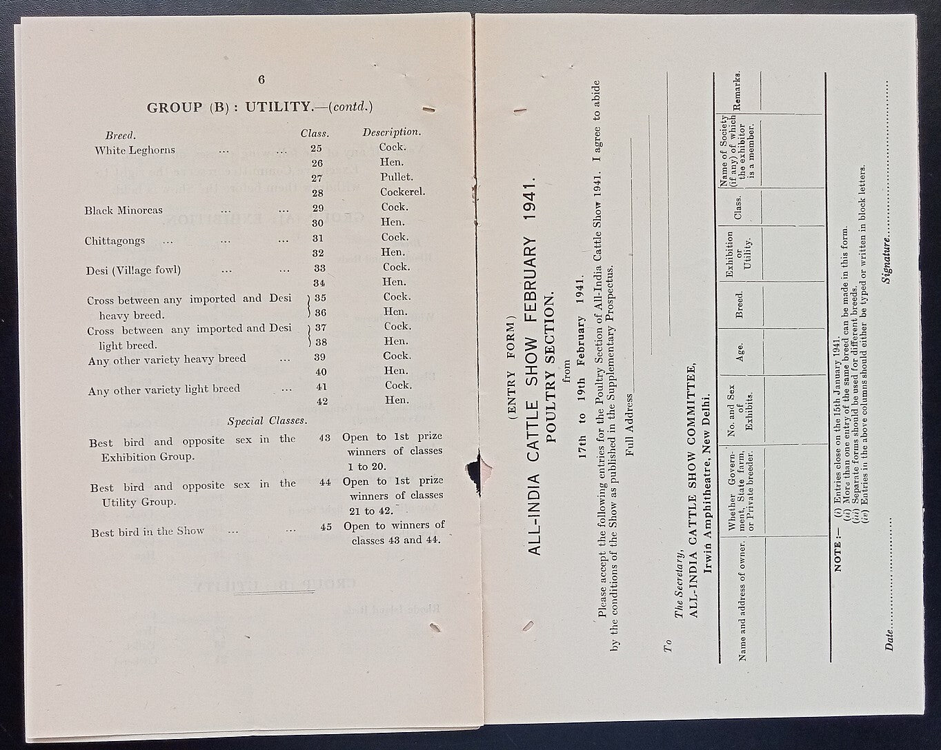 All India Cattle Show 1941 Poultry Section booklet