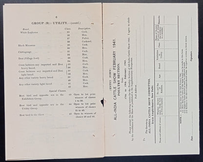 All India Cattle Show 1941 Poultry Section booklet