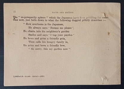 India WW2 propaganda booklet FACTS & FICTION - JAPANESE PRACTISE & PROFESSSION