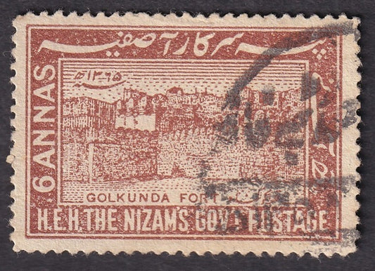 India HYDERABAD STATE 6a red brown used. SG 57a £45