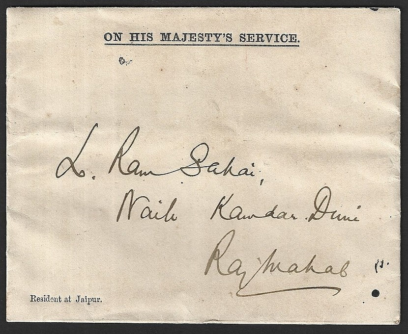 India 1915 Resident of Jaipur signed crested letter & envelope