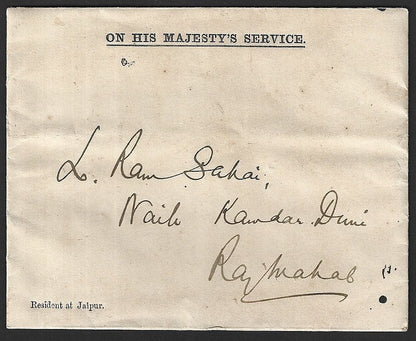 India 1915 Resident of Jaipur signed crested letter & envelope