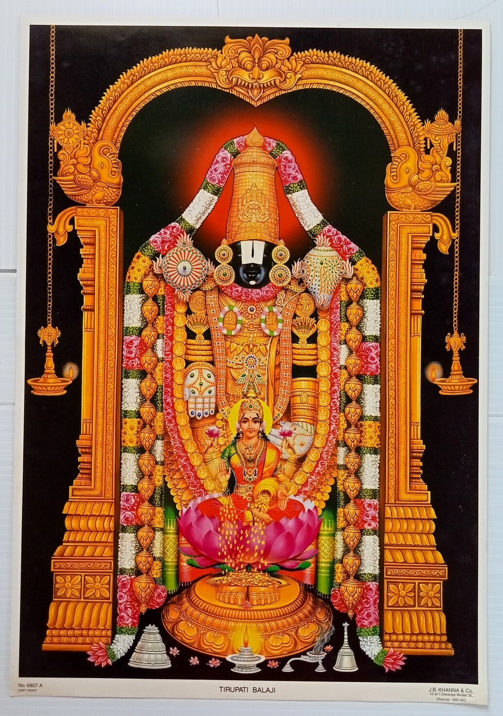 AOP India TIRUPATI BALAJI Hindu God Poster J.B.KHANNA & Co. 49cm x 34cm R	