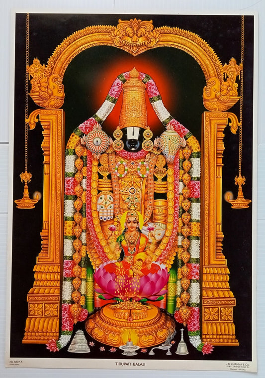 AOP India TIRUPATI BALAJI Hindu God Poster J.B.KHANNA & Co. 49cm x 34cm R	