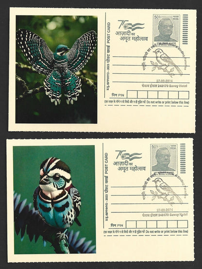 India 2024 Birding Paradise Savoy Hotel postmarks on cards STRIPED BIRD (9)