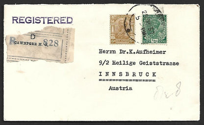 AOP India KGV 1032 6a bistre, etc. on neat registered cover to Austria