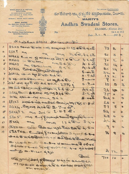 India 1923 Majesty's Swadeshi Stores invoice - Gandhi & mixed metaphors