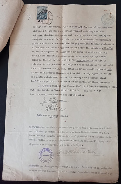 Argentina 1958 4pg document with revenue stamps on India stamp paper zaz