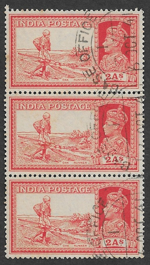 77 India KGVI King George VI 2a Dak Runner strip canc BASE OFFICE 1 Cairo, Egypt