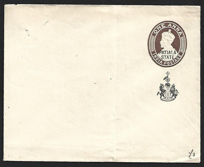 India PATIALA STATE 1931 KGV 1a envelope mint. HG #B14