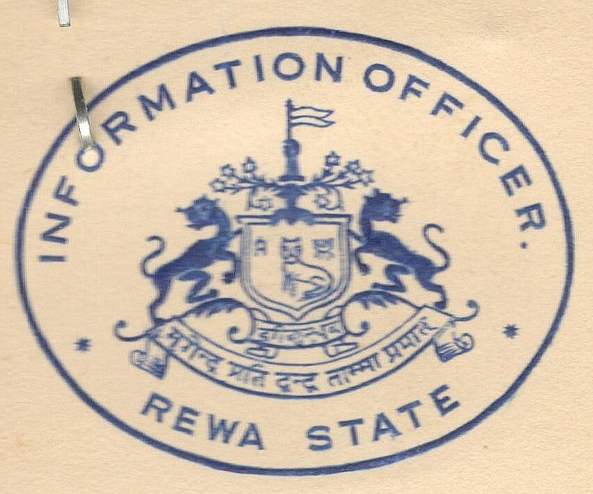 India 1947 crested letter INFORMATION OFFICER * REWA STATE signed
