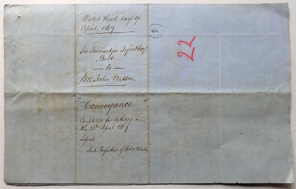 India 1867 indenture Jamsetji Jeejeebhoy 2nd Baronet – not signed