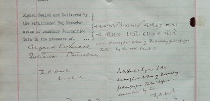 AOP India 1938 indenture signed NAVAZBAI TATA w/o Dadabhoy Jehangir Tata