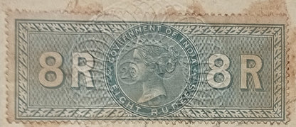 AOP India 1875 Indenture with QV 1868 Special Adhesive 8R