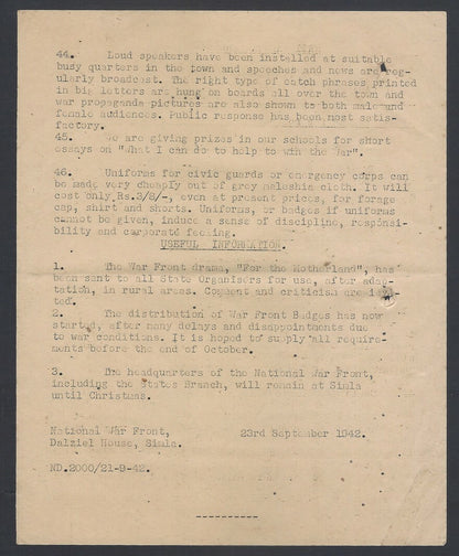 AOP India National War Front Propaganda Leaflet IDEAS - VI 2pgs
