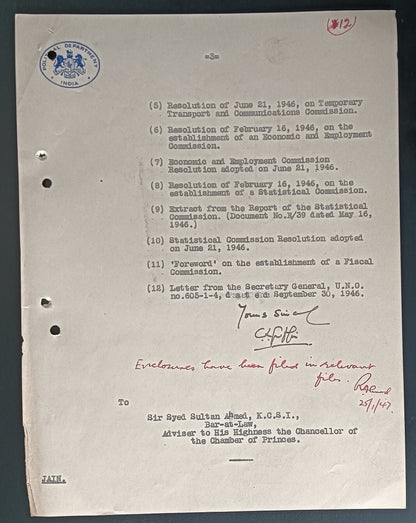 India 1946 off crested letters - Representation of India at the United Nations