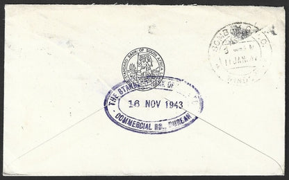 South Africa WW2 World War 2 1943 censored cover to Bombay, India