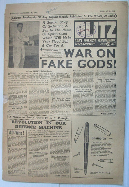 India Blitz 26 Dec 195 issue WAR ON FAKE GODS! see condition