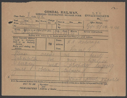 India Gondal State Railway telegrams (3)