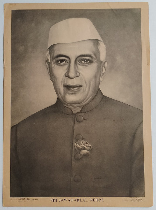 India vintage poster SRI JAWAHARLAL NEHRU 10''x14'' S.S.BRIJBASI & SONS,BOMBAY