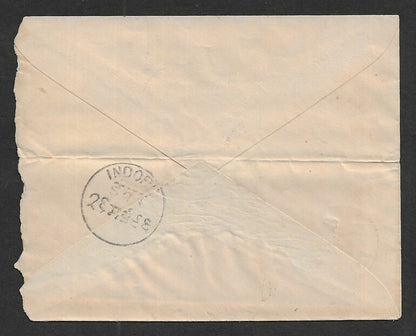 India Indore State 1/2a envelope used 1896 