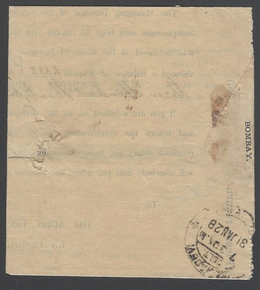 AOPIMT India Bombay 1928 bicolour meter cover