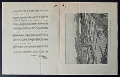 India 1921 Hume Pipe Co. illustrated Progress Report re: negotiations with TATA