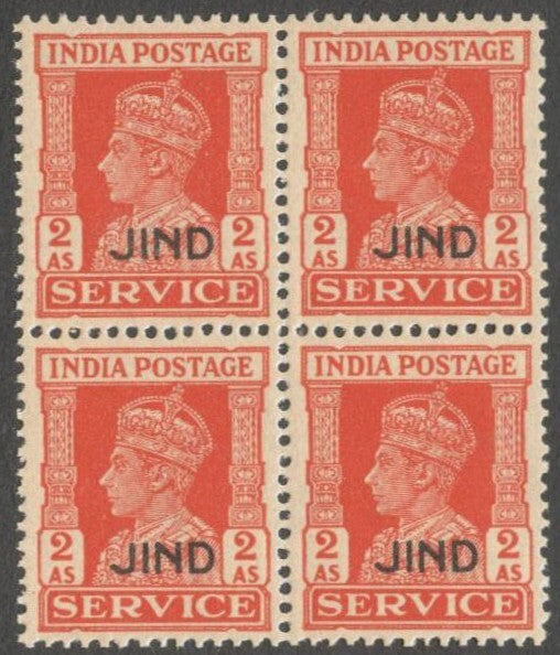 AOP India Jind State KGVI Official 1939-43 2a MNH block of 4. SG O79 £34