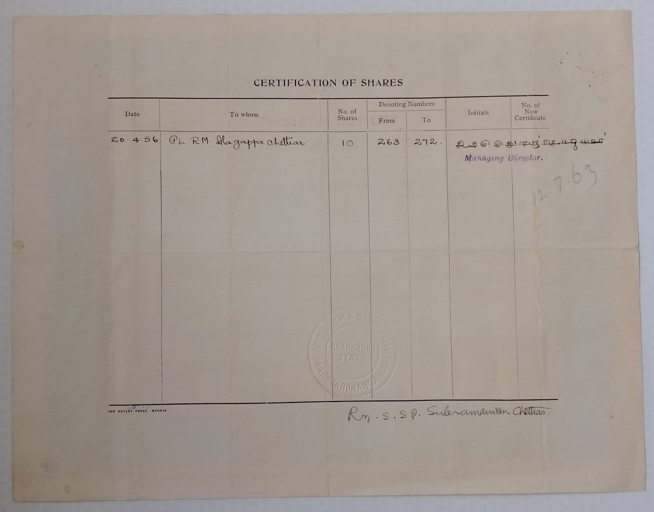 (AOP) India share certificate - 1952 UNITED BANK LTD.