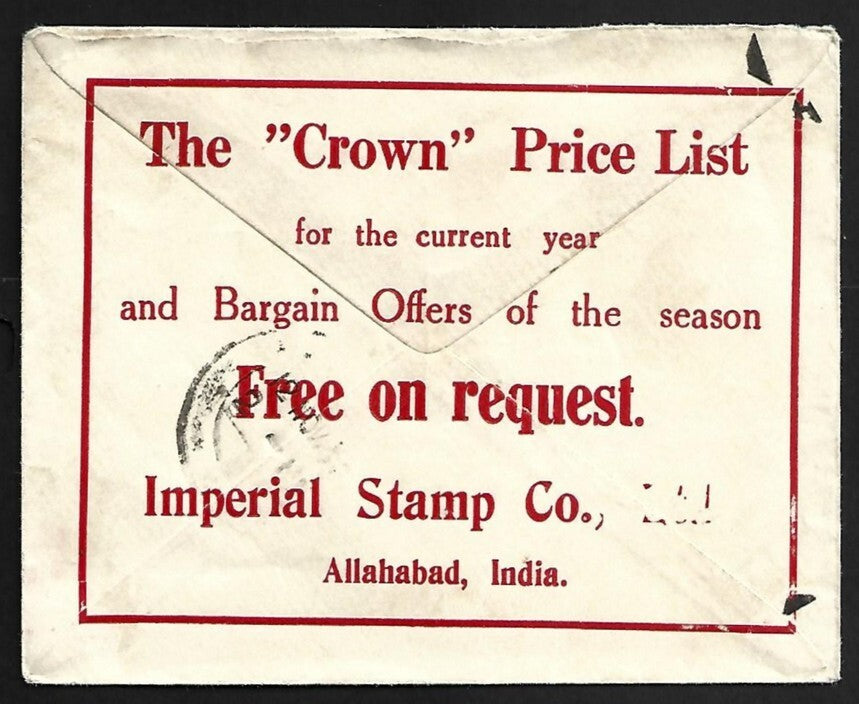 AOP India IMPERIAL STAMP CO. neat full back advertisement on KGV env 1930