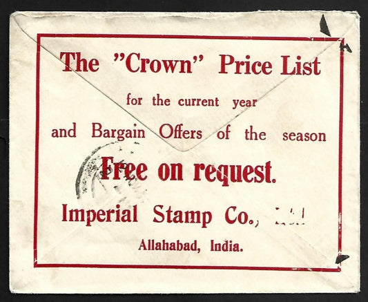 AOP India IMPERIAL STAMP CO. neat full back advertisement on KGV env 1930